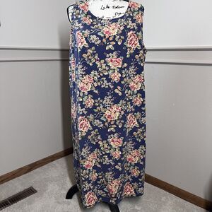 Vintage TY Wear Linen Floral Midi Dress Women's Plus 16W Modest Cottage Jumper